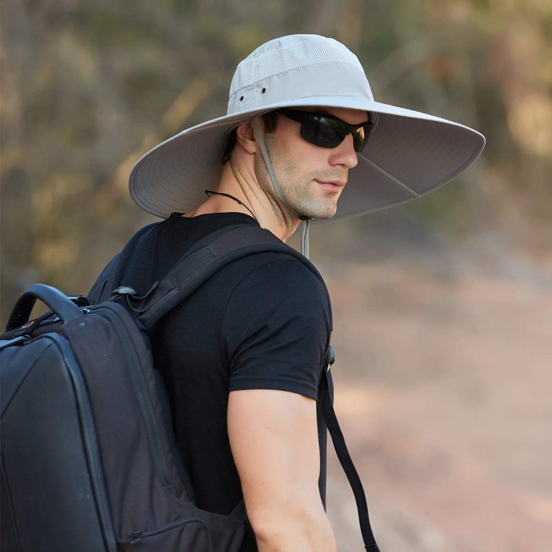 Leotruny Super Wide Brim Bucket Hat UPF50+ Waterproof Sun Hat for Fishing Hiking Camping (C01-Light Grey) - Image 2